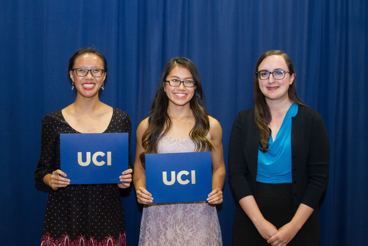 UCI Students Amber Fong and Celine Phong and UCI Libraries Education & Outreach Librarian Nicole Helregel