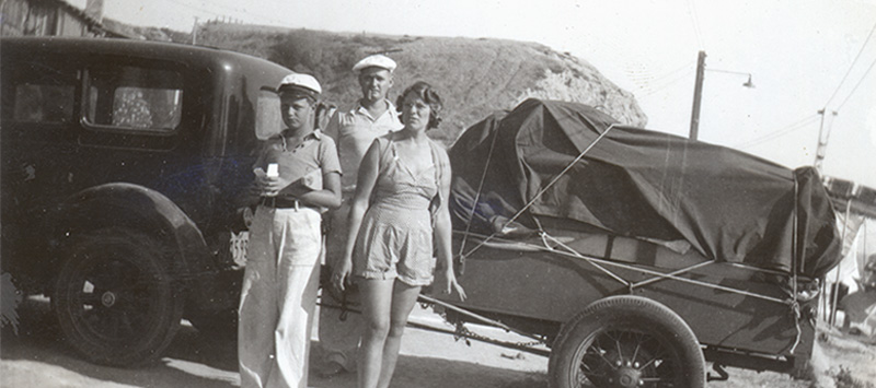 Laura Davick’s grandparents and Laura’s uncle. Guy and Mable Webb and their son Tom Webb. Circa 1937 first arriving at Crystal Cove to begin tent camping for the summer