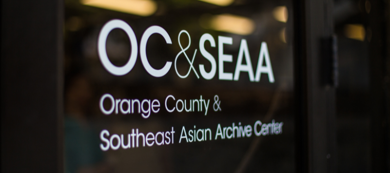 Photograph of the entrance doors for the Orange County & Southeast Asian Archive Center
