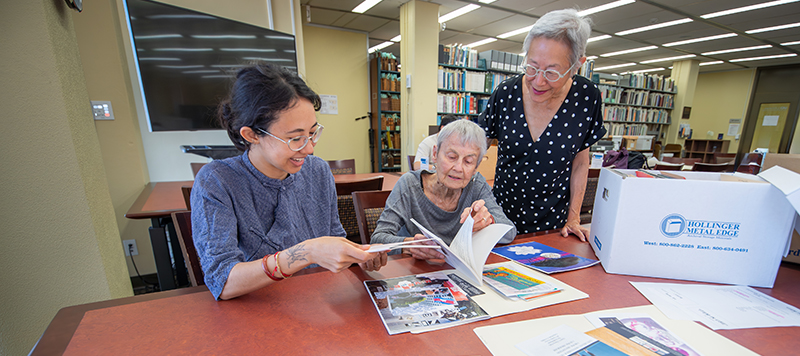 Southeast Asian Archive Fellow Em Butler with Anne Frank and Christina Woo.