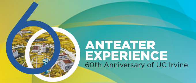 Anteater Experience 60th Anniversary of UC Irvine exhibit logo featuring 1963 campus watercolor