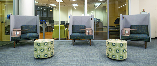 Semi-private seating in Grunigen Medical Library research lounge