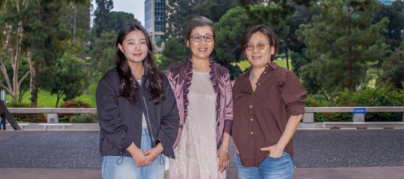Korea Foundation intern Youngmin Kim (left), Research Librarian for Asian Studies Ying Zhang (center), and library science intern Hyokyung (Carrie) Hwang (right).