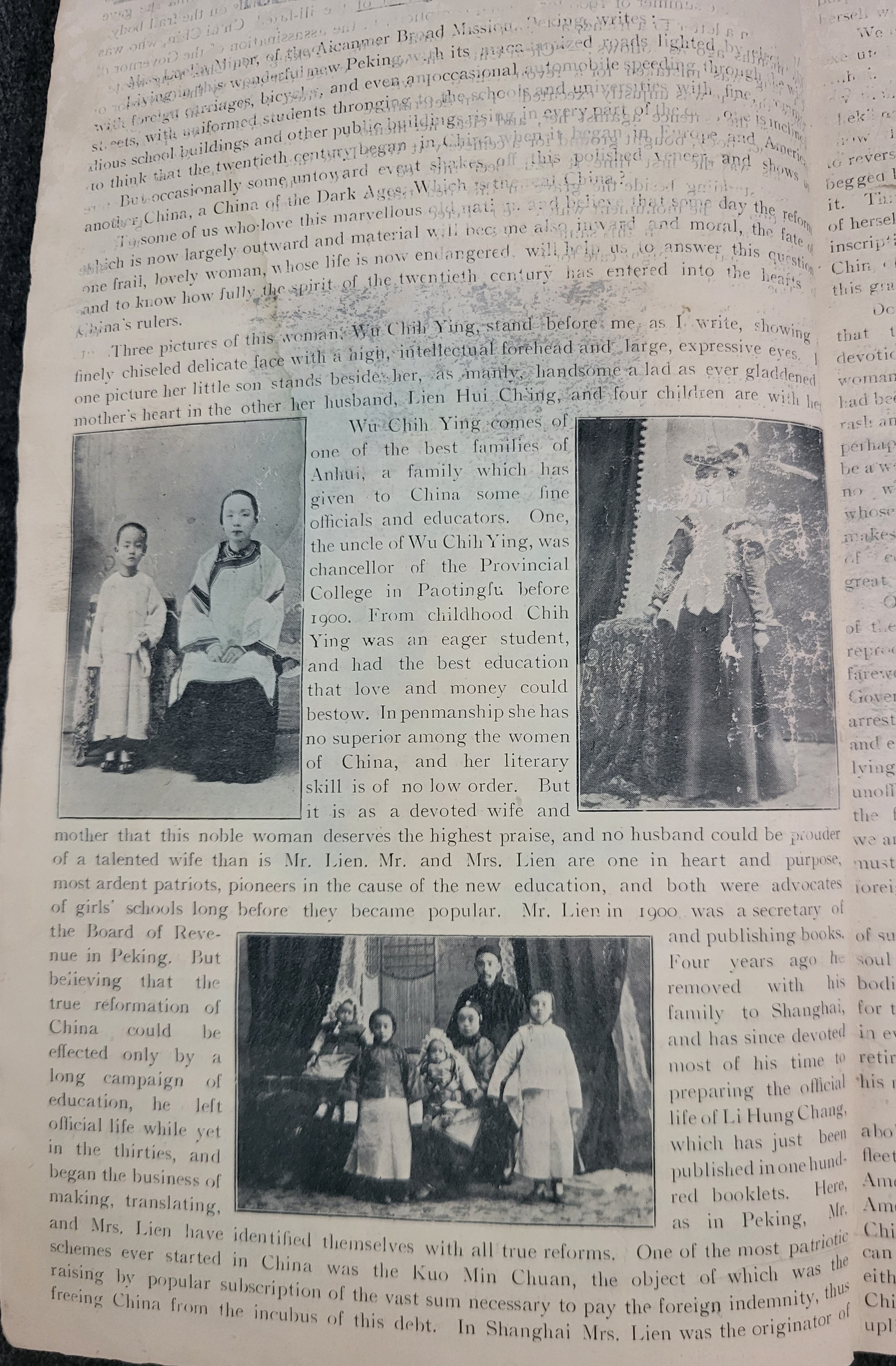 Luella Miner's newspaper article with images of Wu Zhiying.